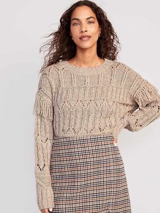 Old Navy Sweaters - Old Navy Textured Fringe Sweater Top NWT XXL Pullover Light Brown Heather Eyelet